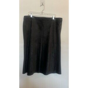 Marks & Spencer Women's Black Suede A-Line Knee Length Skirt Button Accent UK 18